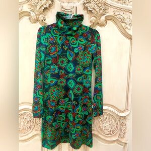 Flora Bea NYC Floral Green and Blue Women's Long Sleeve Dress